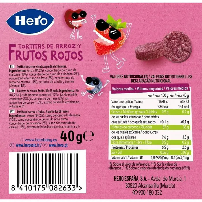 Hero Snack Kids Tortitas De Arroz Y Frutos Rojos  , 40 gr