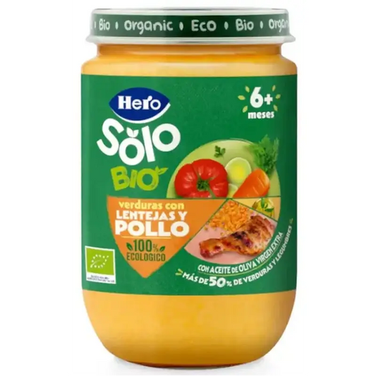 Hero Baby Tarrito Eco Solo Verduras con Lentejas y Pollo ECO +6m 190 gr