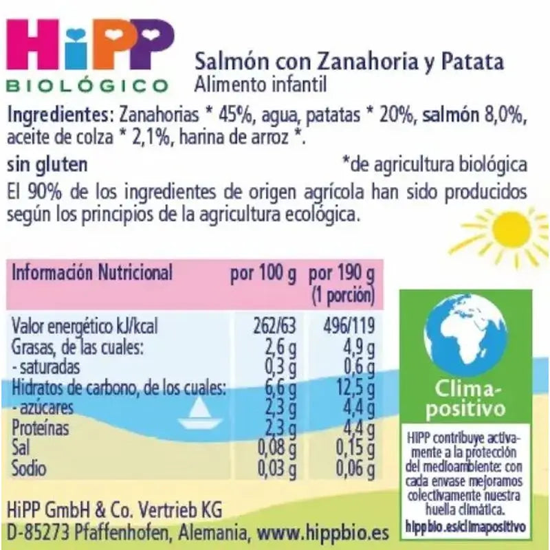 Hipp Bio Tarrito De Salmón Con Zanahoria Y Patata, 190 G