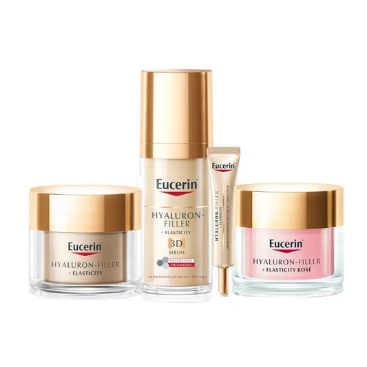 Eucerin Pack Hyaluron-Filler + Elasticity Serum, Noche, Crema Dia Rosé Fp30 Y Contorno De Ojos