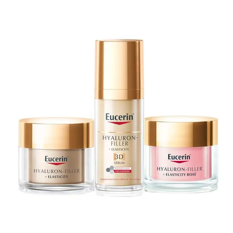 Eucerin Pack Hyaluron-Filler + Elasticity Serum, Noche Y  Crema Dia Rosé Fp30