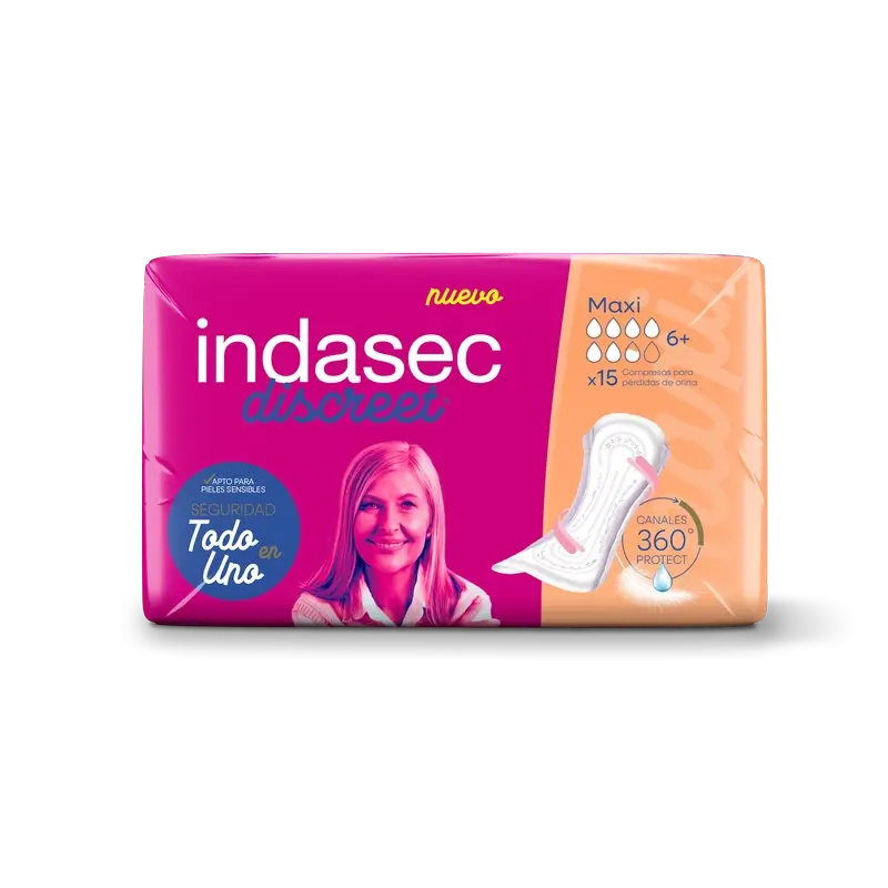 Indasec Discreet Compresa Incontinencia Maxi , 15 unidades