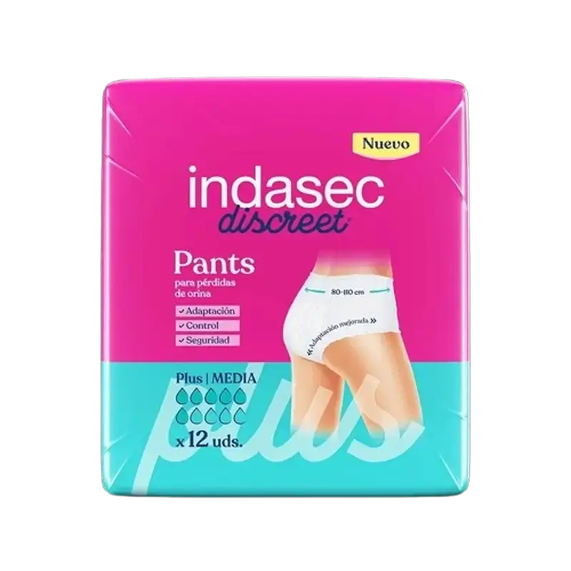 Indasec Discreet Pant Braguita Incontinencia Plus Talla Media , 12 unidades