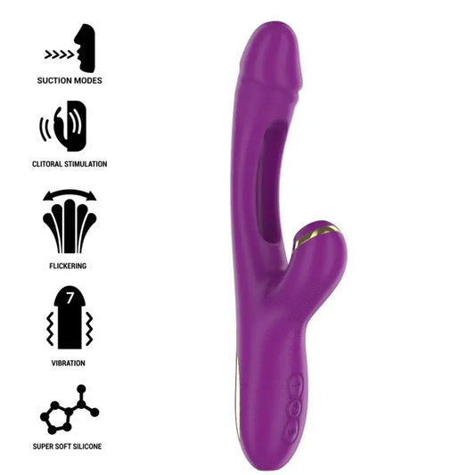 Intense Ateneo Vibrador Multifunción Recargable 7 Vibraciones Con Lengua Oscilante Y Succionador Morado