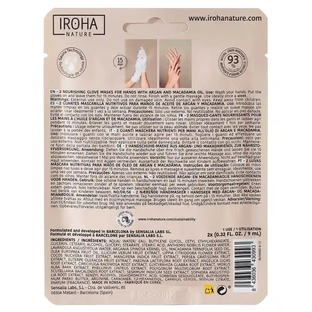 Iroha Nature Corporal Guantes Mascarilla Nutritivos, 20 Ml