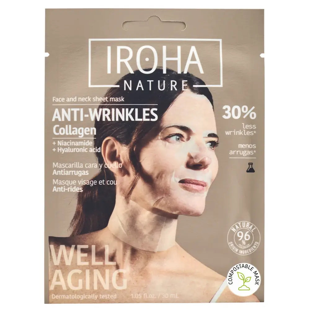 Iroha Nature Mascarilla Tisú Cara Y Cuello Antiarrugas - Colágeno , 30 ml