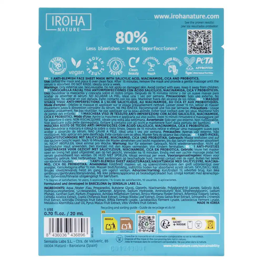 Iroha Nature Oily Skin Mascarilla Facial Antiimperfecciones, 20 Ml