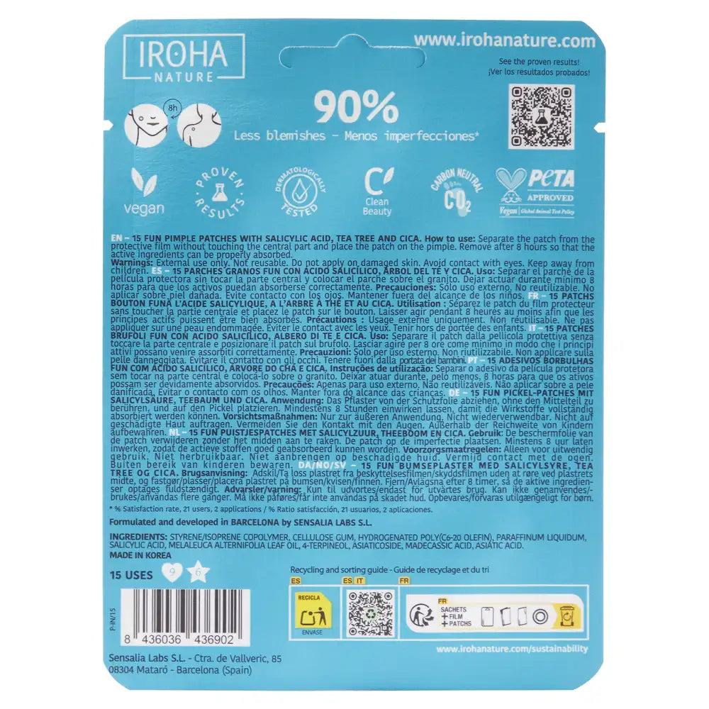 Iroha Nature Oily Skin Parches Granos Fun, 15 Uds