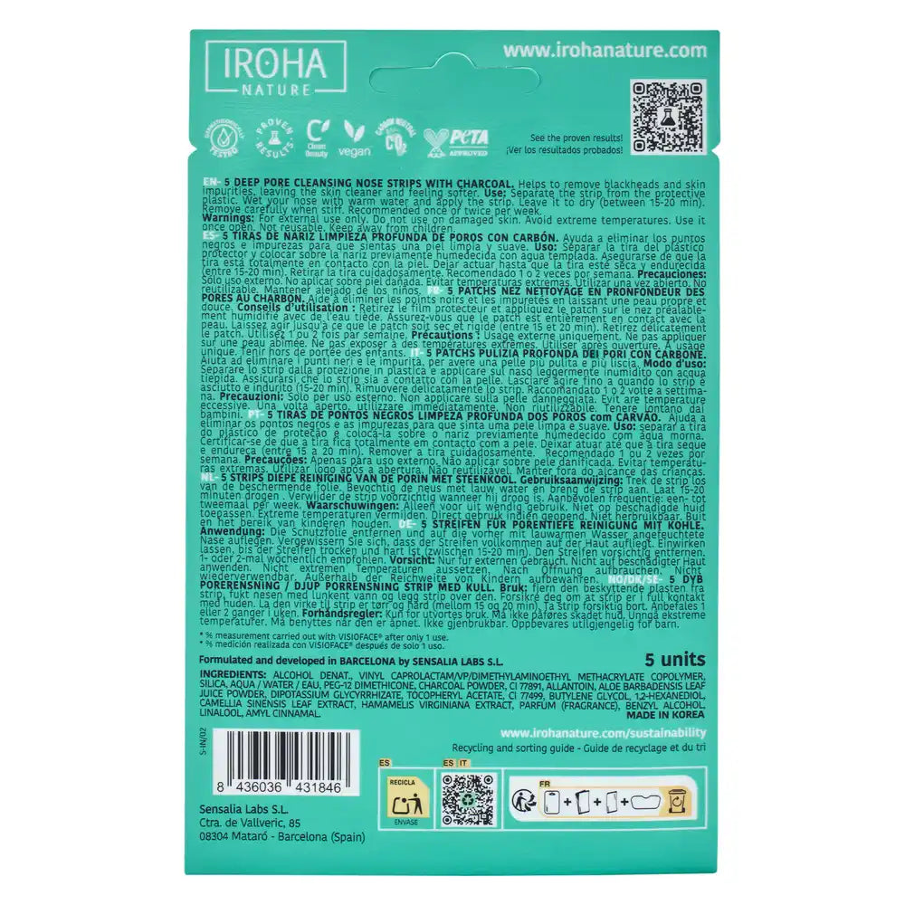 Iroha Nature Tiras Nariz Limpieza Profunda Puntos Negros - Carbón , 5 uds