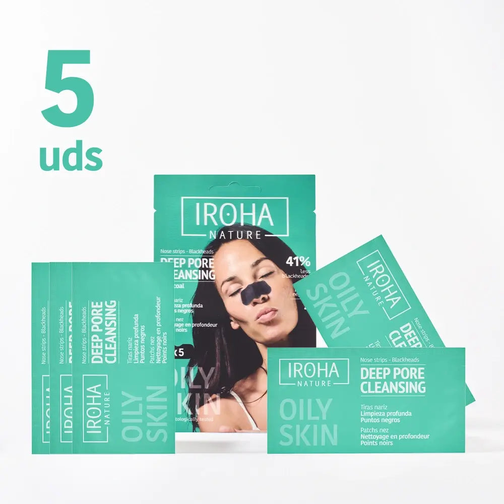 Iroha Nature Tiras Nariz Limpieza Profunda Puntos Negros - Carbón , 5 uds