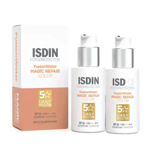 Isdin Fotoprotector Fusion Water Magic Repair Color SPF 50, Pack 2 x 50 ml