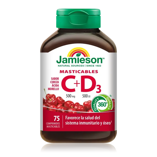 Jamieson Vit C+D3 Mast. 500Mg 500Ui , 75 comprimidos