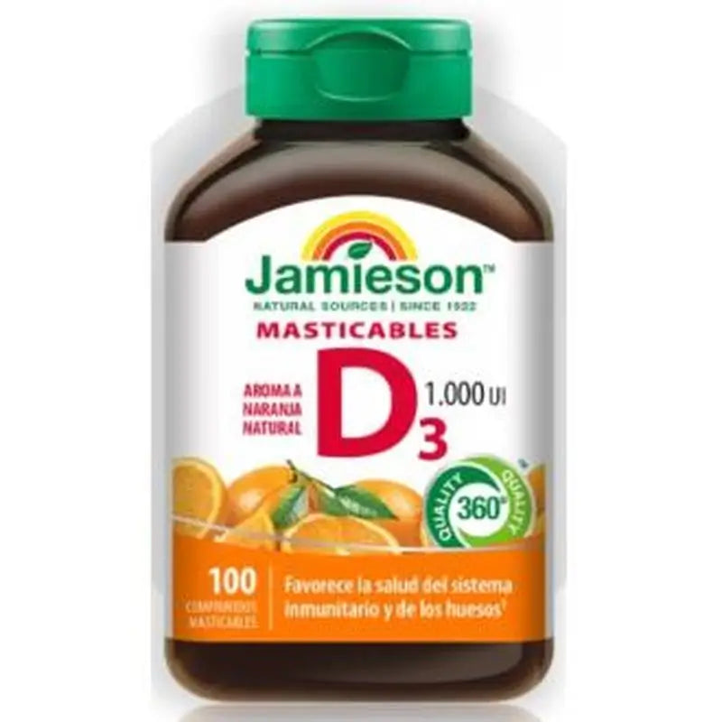 Jamieson Vitamina D3 1000Ui 100Comp Mastic Naranja. 