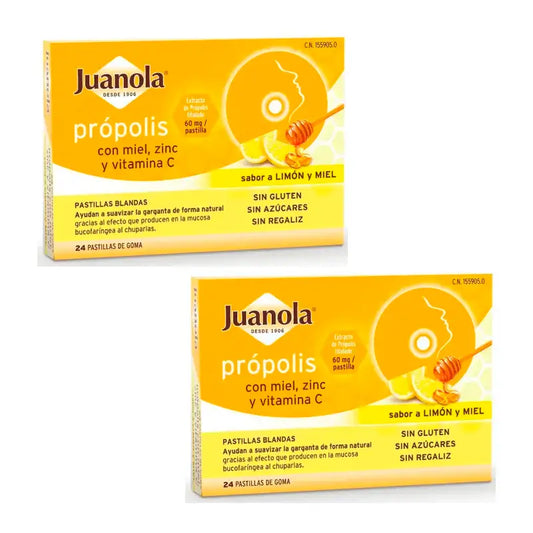 Juanola Própolis Miel Zinc Vitamina C Pack 2 x 24 Pastillas