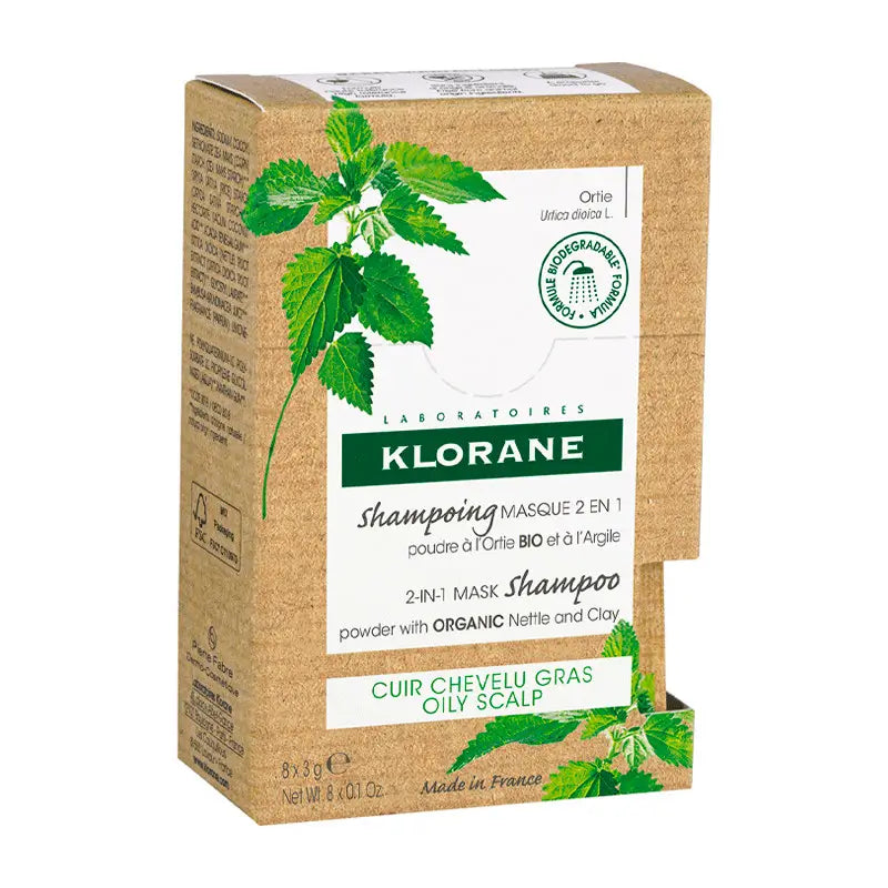 Klorane Champú Mascarilla Al Polvo de Ortiga Bio y Arcilla sobres 8X3 gr