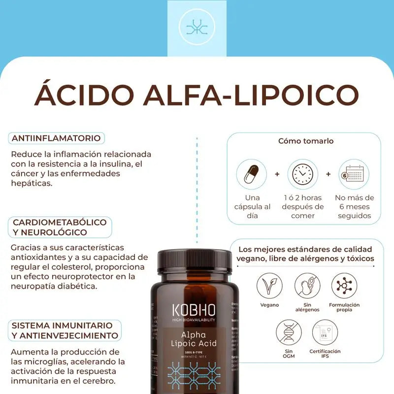 Kobho Labs Suplemento Ácido Alfa Lipoico, 60 cápsulas