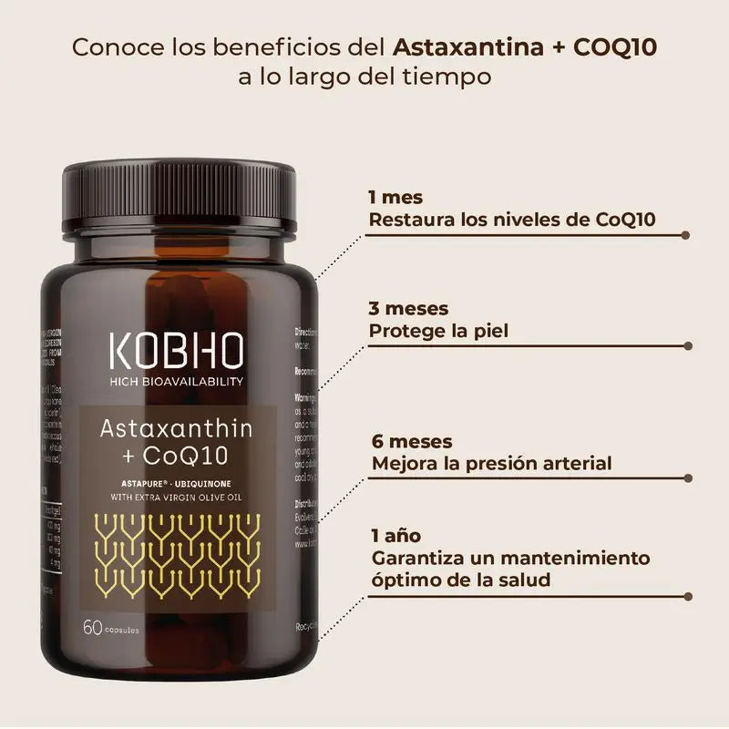 Kobho Labs Suplemento Astaxantina + Coenzima Q10, 60 cápsulas