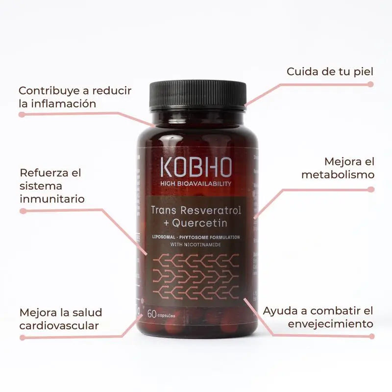 Kobho Labs Suplemento Trans Resveratrol + Quercetina, 60 cápsulas