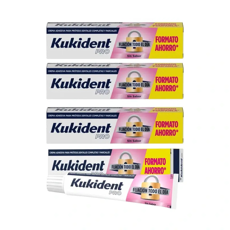 Kukident Cuadruplo Pro Complete Crema Adhesiva Para Prótesis Dentales, Neutro 4 x 70 Gr