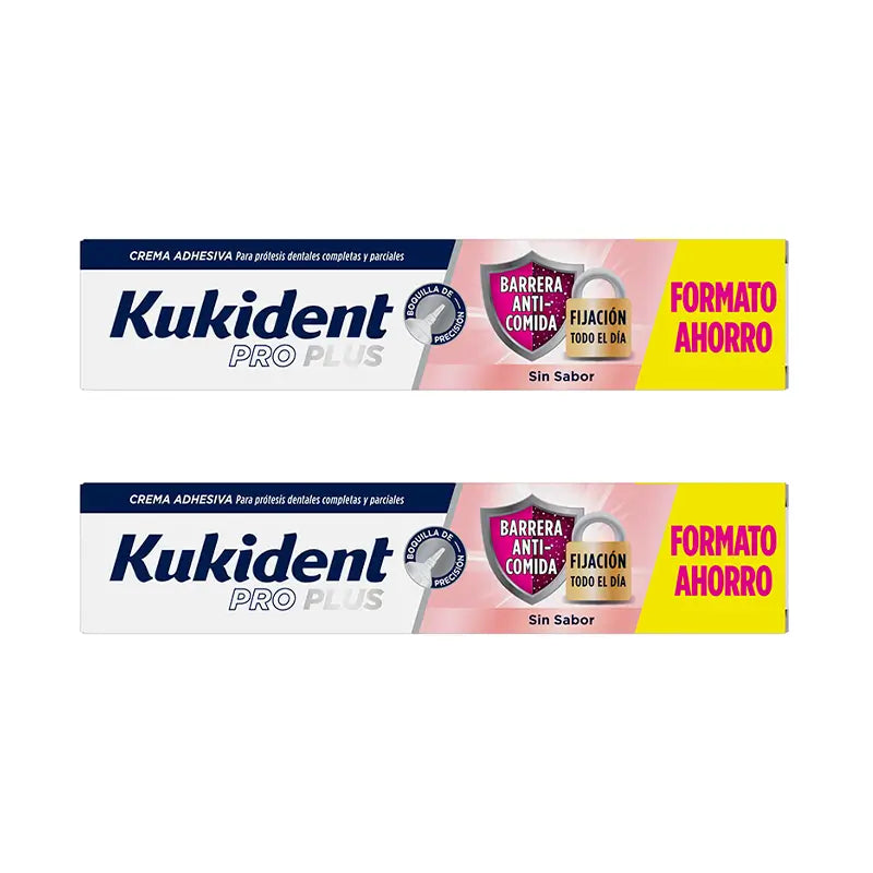 Kukident Duplo Pro Plus Barrera Anticomida Sin Sabor,  2 X 57 Gr