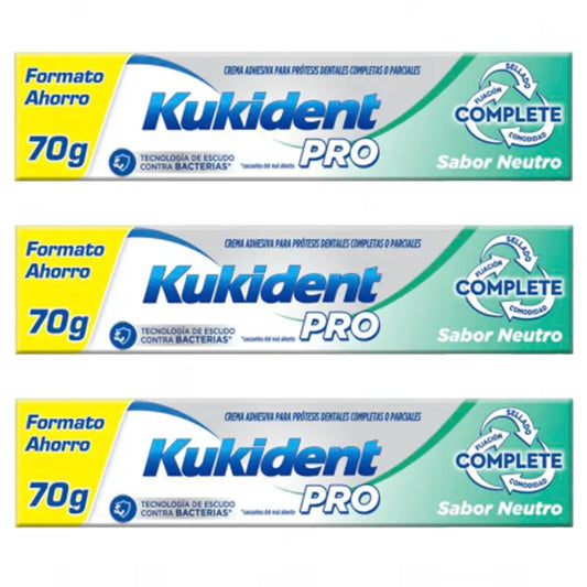 Kukident Triplo Pro Complete Crema Adhesiva Para Prótesis Dentales, Neutro 3 x 70 Gr