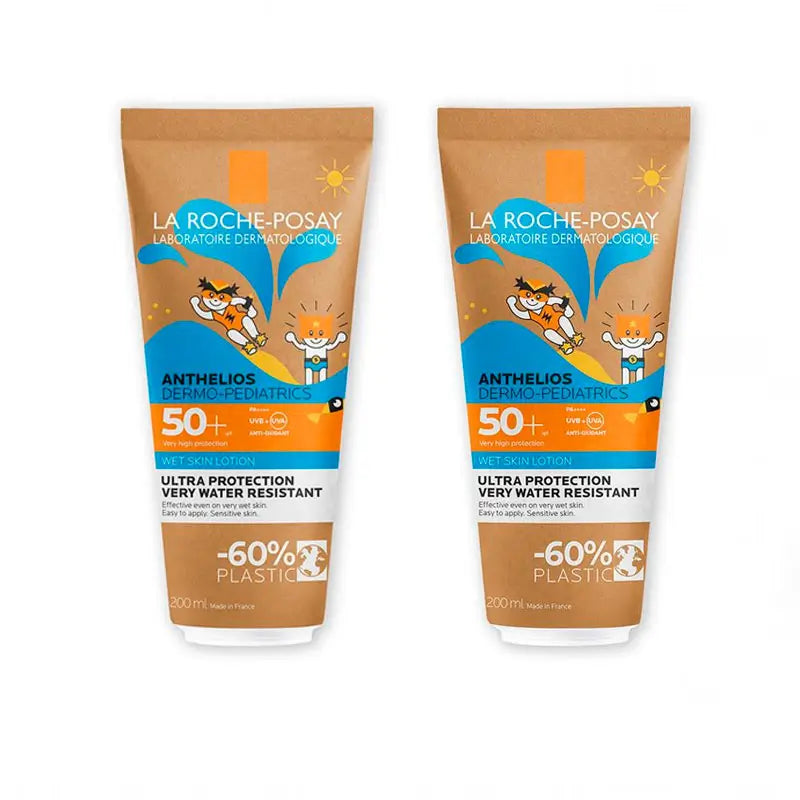 La Roche-Posay Anthelios Dermo-Pediatrics Leche-Gel Wet Skin SPF 50+ Protector Solar Niños, 2x200 ml