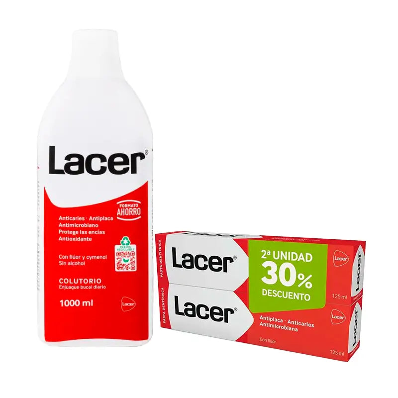 Lacer Pack Duplo Pasta Dental 125 Ml + Lacer Cuidado Bucal Colutorio 1000 Ml