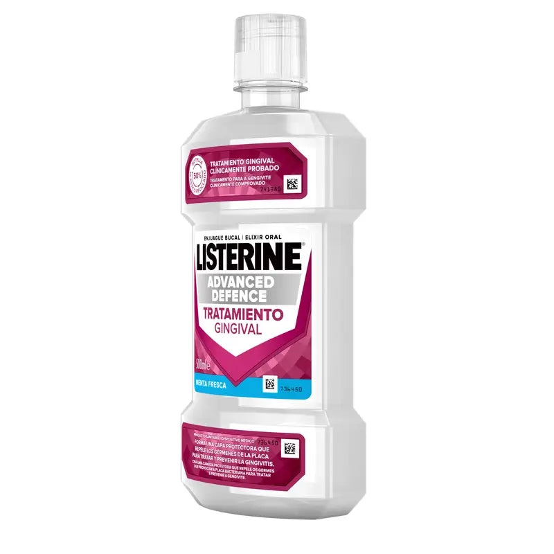 LISTERINE Enjuague Bucal Advanced Defence Tratamento Gingival, Sabor Menta Fresca, 500 ml