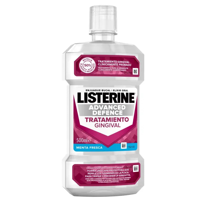 LISTERINE Enjuague Bucal Advanced Defence Tratamento Gingival, Sabor Menta Fresca, 500 ml