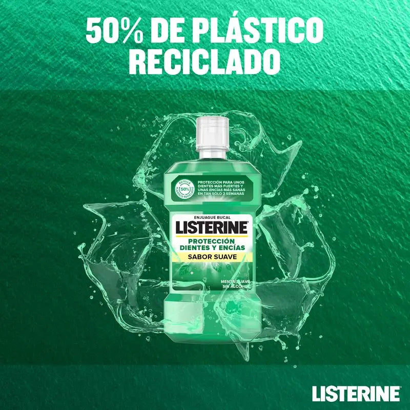 Listerine Enjuague Bucal Protección Dientes y Encías Menta Suave Sin Alcohol 500 ml