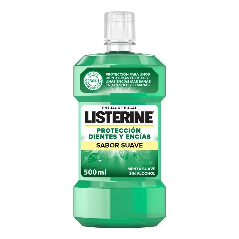 Listerine Enjuague Bucal Protección Dientes y Encías Menta Suave Sin Alcohol 500 ml