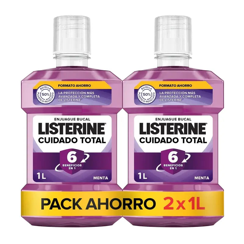 LISTERINE Enjuague Bucal Cuidado Total, Sabor Menta, 2 x 1000 ml