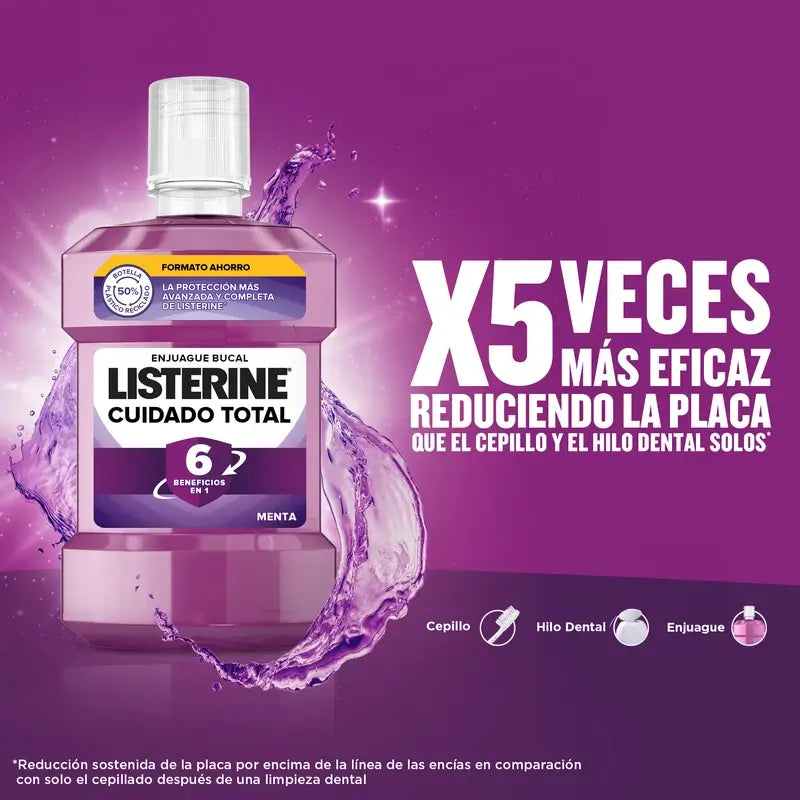 LISTERINE Enjuague Bucal Cuidado Total, Sabor Menta, 2 x 1000 ml