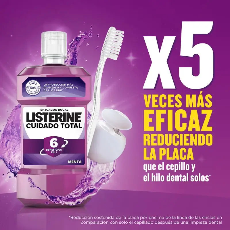 LISTERINE Enjuague Bucal Cuidado Total, Sabor Menta, 2 x 1000 ml