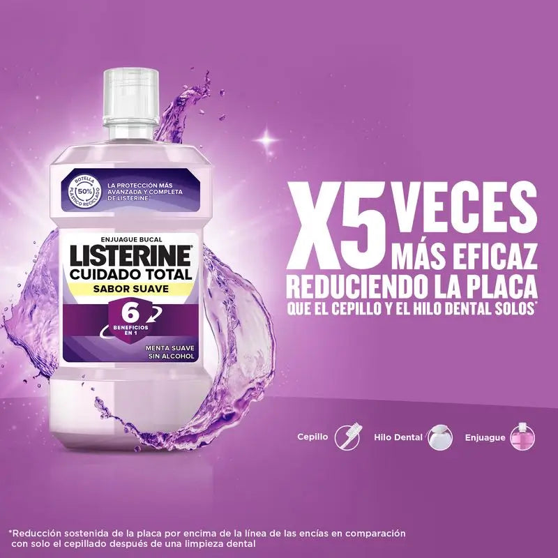 Listerine, Enjuague Bucal Cuidado Total Sabor Suave, 500 ml