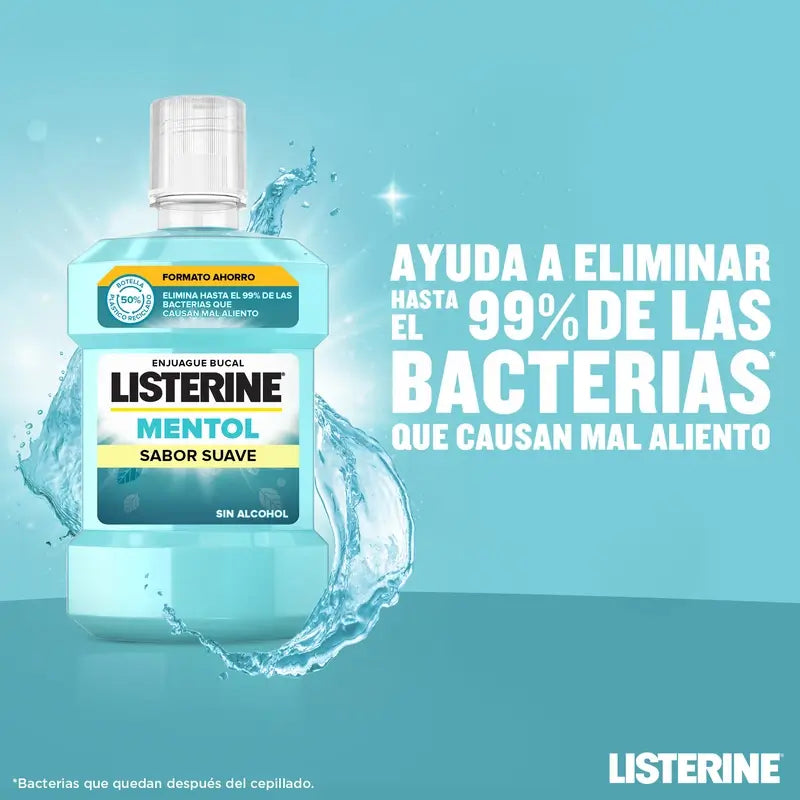 Listerine, Enjuague Bucal Mentol Sabor Suave, 1000 ml