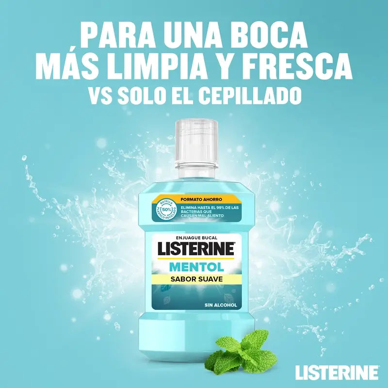 Listerine, Enjuague Bucal Mentol Sabor Suave, 1000 ml