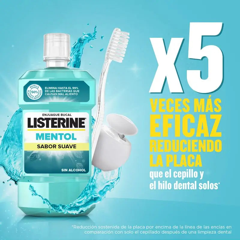 Listerine, Enjuague Bucal Mentol Sabor Suave, 500 ml +250 ml