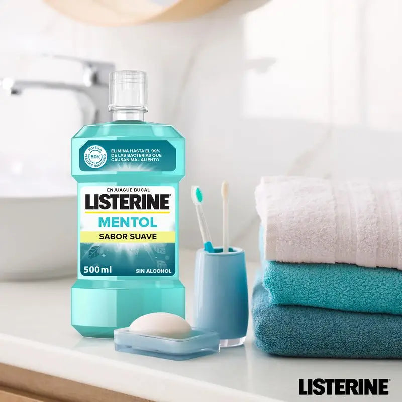 Listerine, Enjuague Bucal Mentol Sabor Suave, 500 ml +250 ml