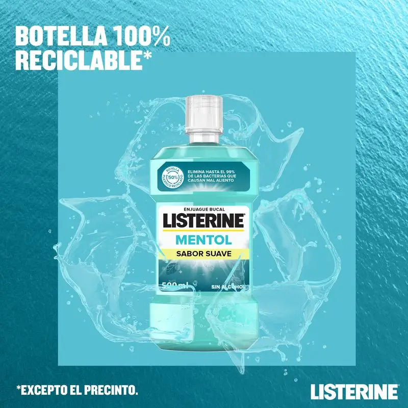 Listerine, Enjuague Bucal Mentol Sabor Suave, 500 ml +250 ml