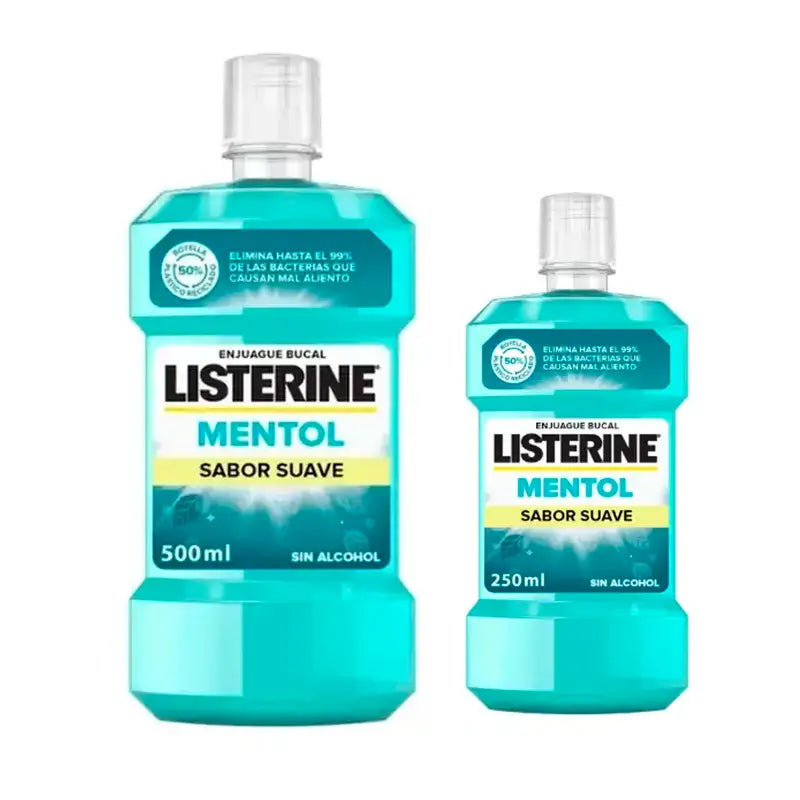 Listerine Enjuague Bucal Mentol Sabor Suave Sin Alcohol Pack 500 ml + 250 ml