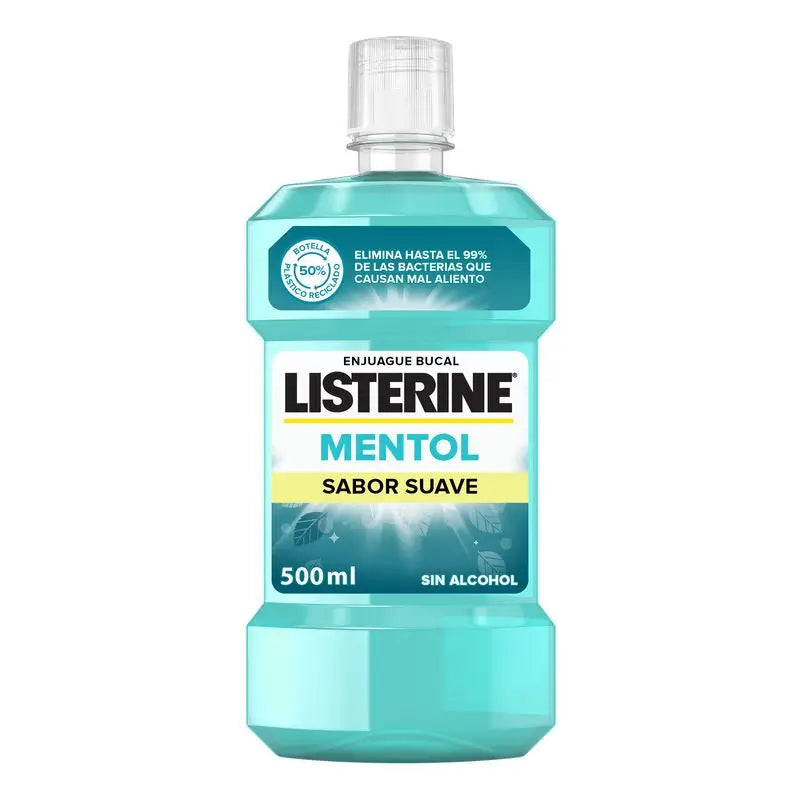 Listerine Enjuague Bucal, Mentol Sabor Suave, Sin Alcohol, Para Uso Diario, 500ml