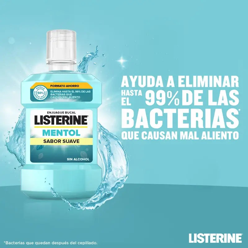 Listerine Enjuague Bucal, Mentol Sabor Suave, Sin Alcohol Uso Diario, Aliento Fresco Duradero Pack De 2 X 1000Ml.