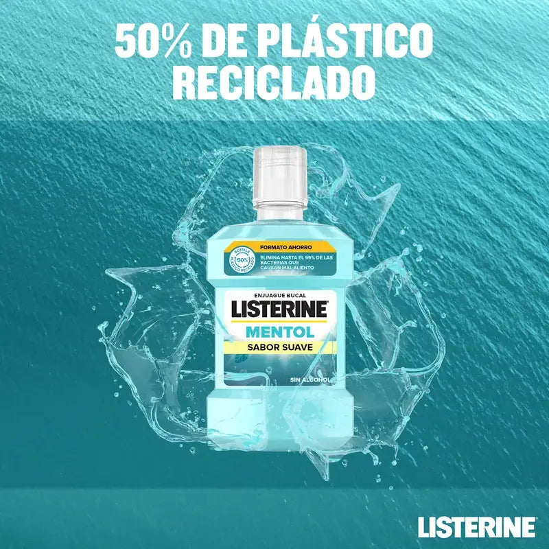 Listerine Enjuague Bucal, Mentol Sabor Suave, Sin Alcohol Uso Diario, Aliento Fresco Duradero Pack De 2 X 1000Ml.