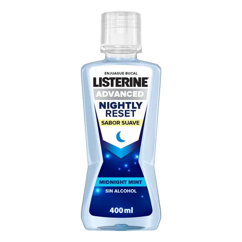 Listerine, Enjuague Bucal Nightly Reset con Suave Sabor a Menta, Fórmula sin Alcohol, 400 ml