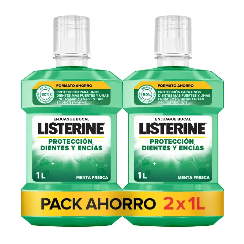 Listerine Enjuague Bucal, Protección De Dientes Y Encías Sabor Menta Fresca Fortalece Los Dientes, Pack De 2 X 1000Ml.