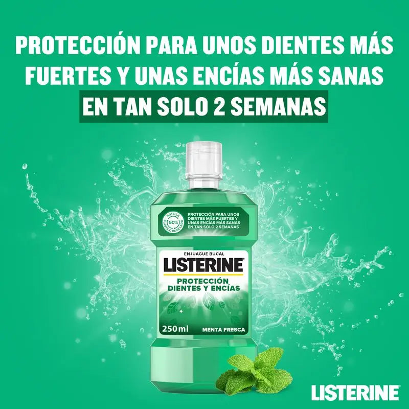 LISTERINE Enjuague Bucal Protección Dientes y Encías, Sabor Menta Fresca, 500 ml + 250 ml