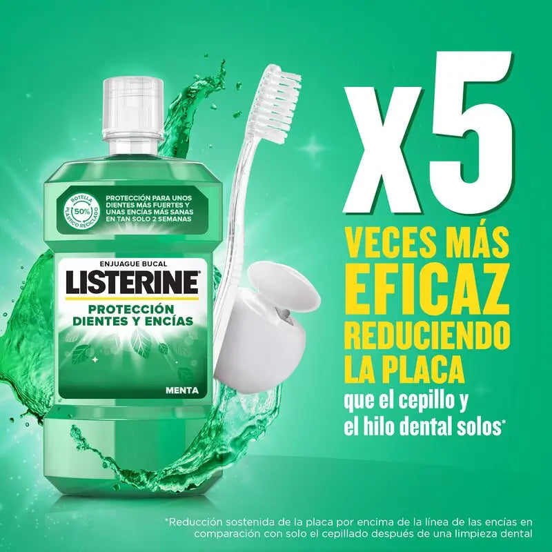 LISTERINE Enjuague Bucal Protección Dientes y Encías, Sabor Menta Fresca, 500 ml + 250 ml