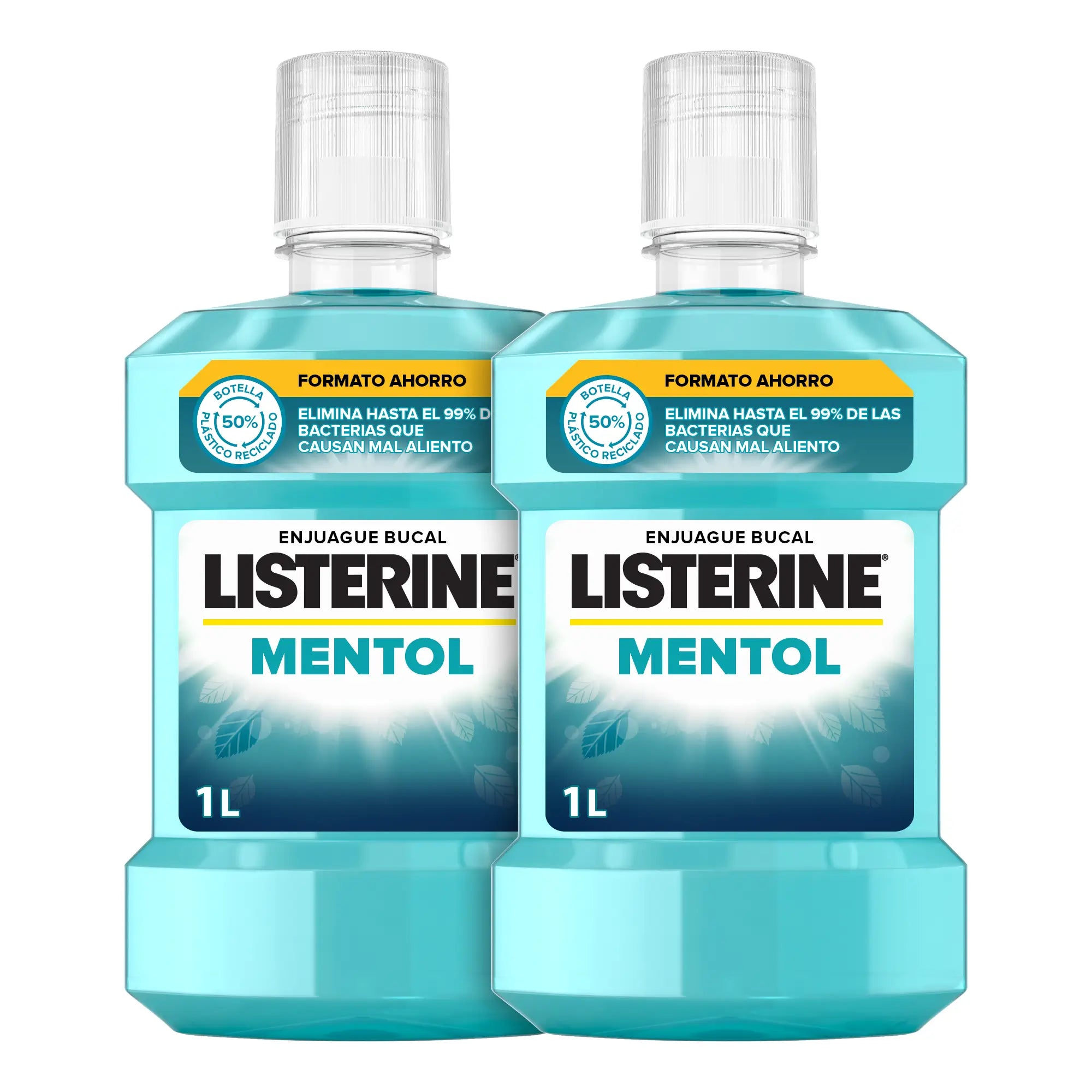 Listerine Enjuague Bucal Sabor Mentol Protección contra Placa, Fortalece los dientes, Pack de 2 x 1000ml.