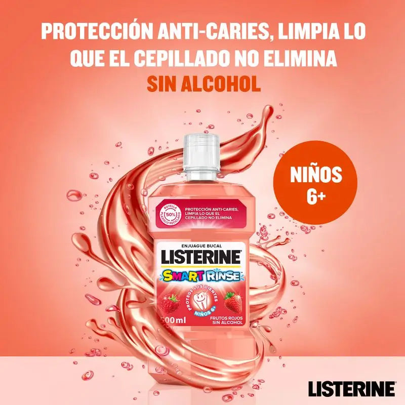 Listerine Enjuague Bucal Sin Alcohol para Niños, Protección Anti Caries, Con Flúor, 500 ml